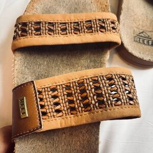Reef Tan Braided Leather Slide Sandals